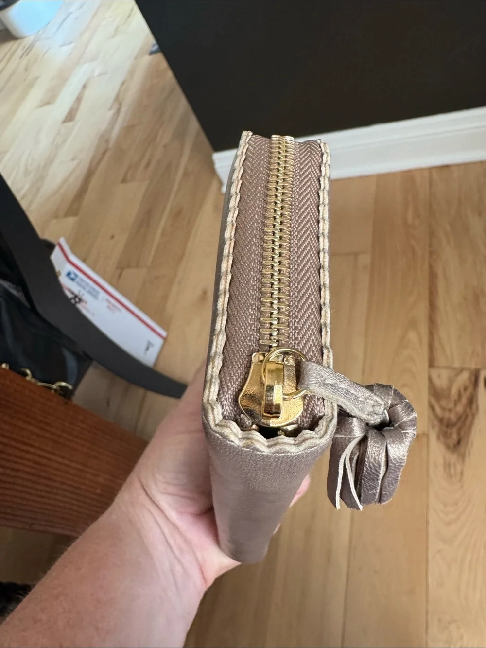 Loewe Metallic Gold:Taupe Zip Wallet with Tassel